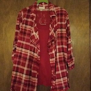 Red tank and plaid shirt